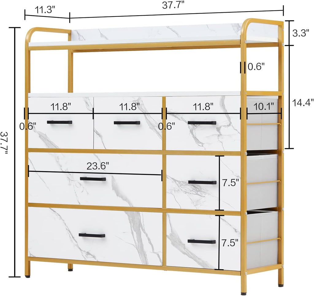 White 7 Drawer Chest of Drawers with Steel Frame and Wood Top B231402