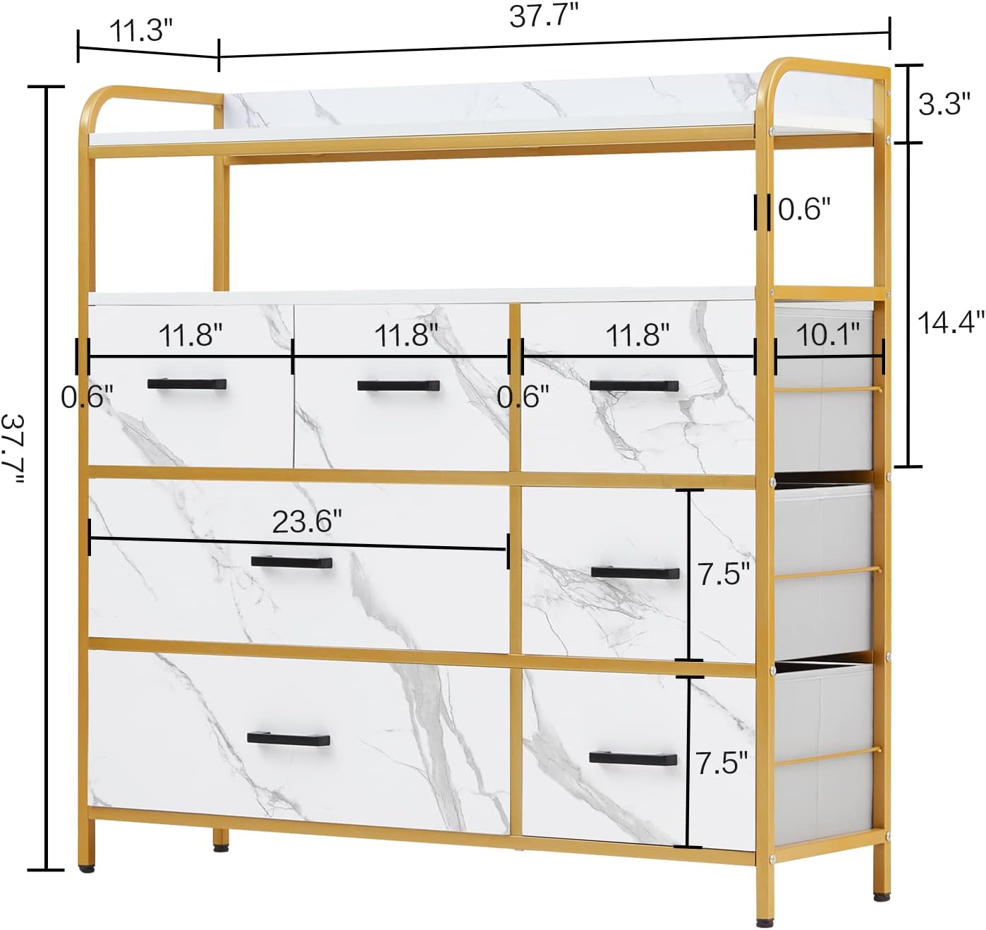 White 7 Drawer Chest of Drawers with Steel Frame and Wood Top B231402