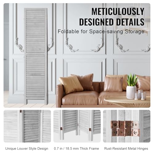 Light Grey 4 Panel Folding Wood Room Divider R484052