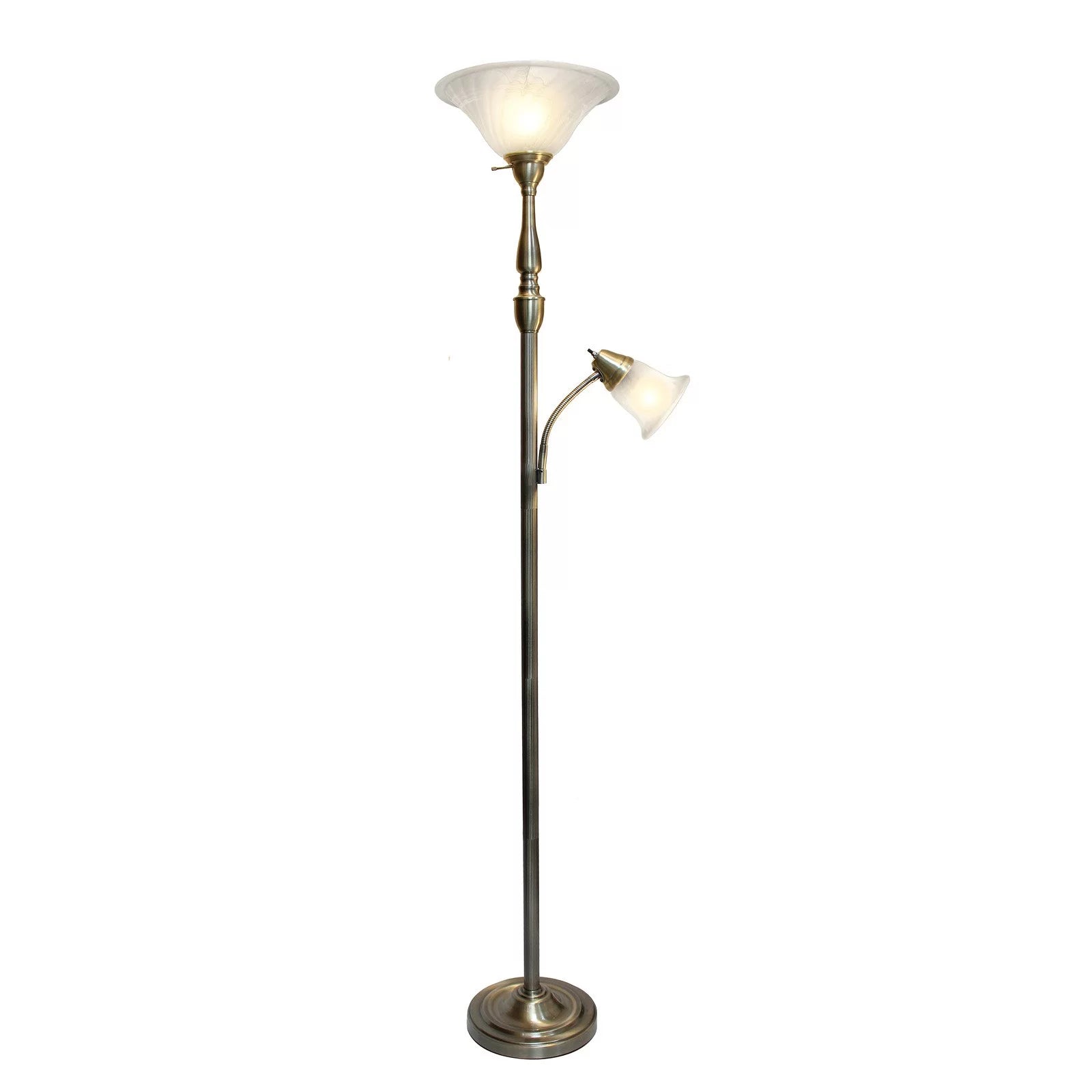 2 Light Torchiere Floor Lamp with White Marble Glass, Brushed Nickel G15322