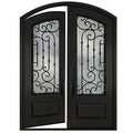 Matte Black Double Glazed Glass Iron Prehung Front Door A48912