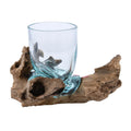 Handblown Molten Drinking Glass with Wood Base Z7206