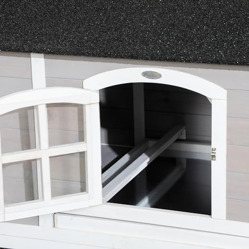 Light Gray Wooden Chicken Coop with Nesting Box and Removable Tray A989