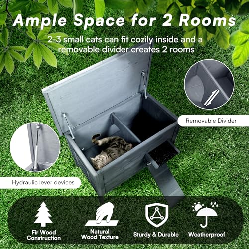 Grey Insulated Wooden Cat House with Acrylic Side Window P1175