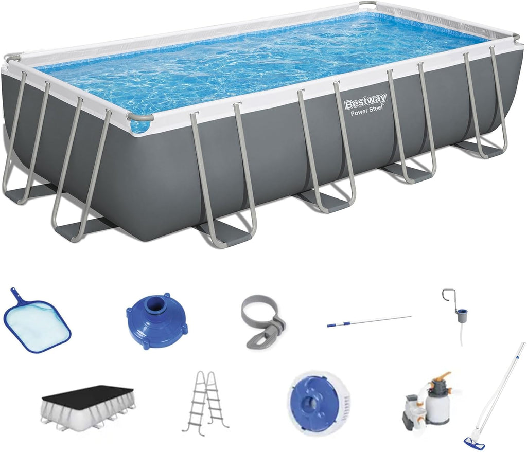 18' x 9' x 48" Rectangular Above Ground Swimming Pool Set with Sand Filter Pump O685