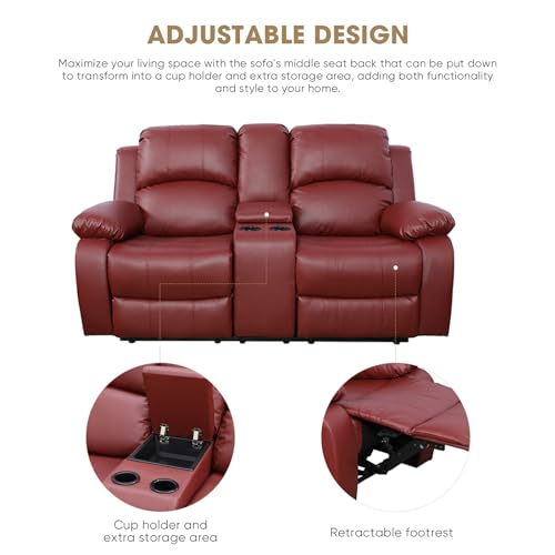 Red Leather 2-Seat Sofa Recliner Loveseat with Storage Box and Cup Holders Z3750