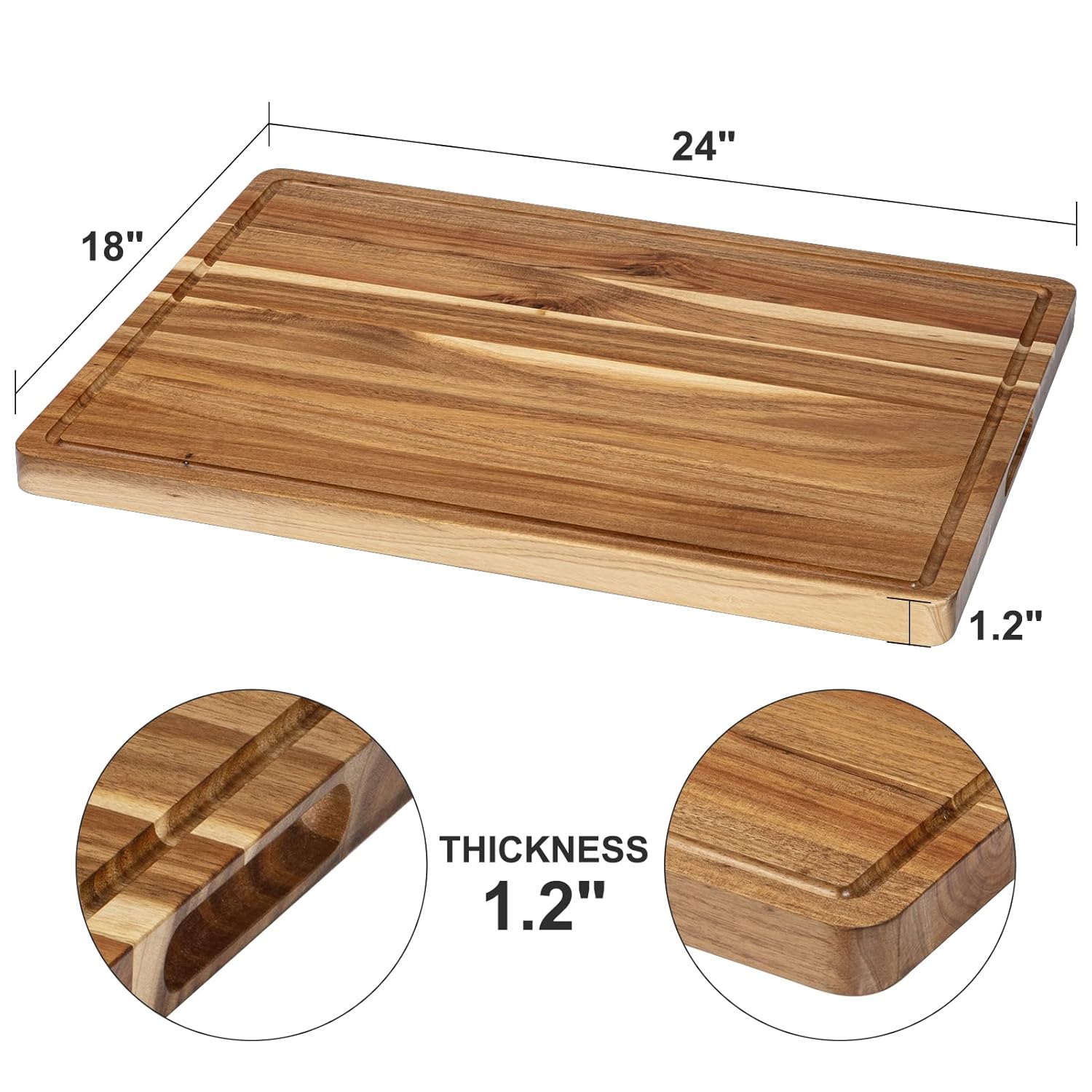 Large Acacia Wood Cutting Board 24 x 18 Inch with Side Handles and Juice Slot X691795