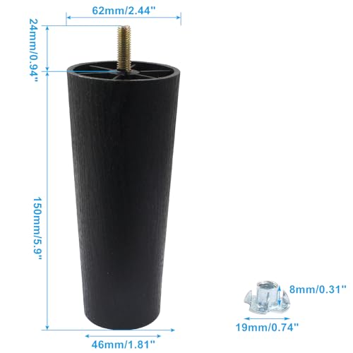 4Pcs 6 inch Plastic Tapered Sofa Legs with M8 Hanger Bolts E72088