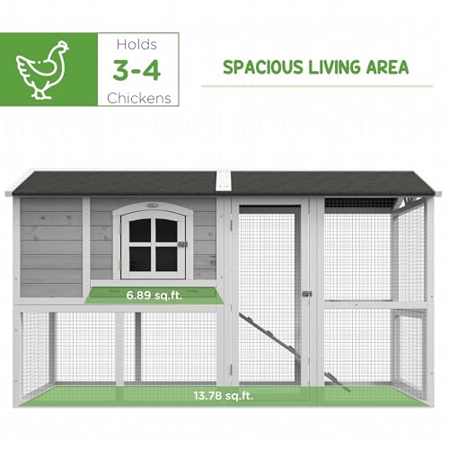 Light Gray Wooden Chicken Coop with Nesting Box and Removable Tray A989