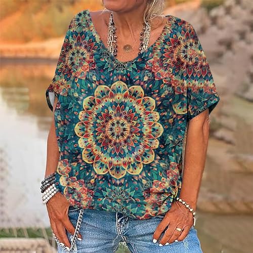 Retro Ethnic Floral Printed V Neck Tops I911776