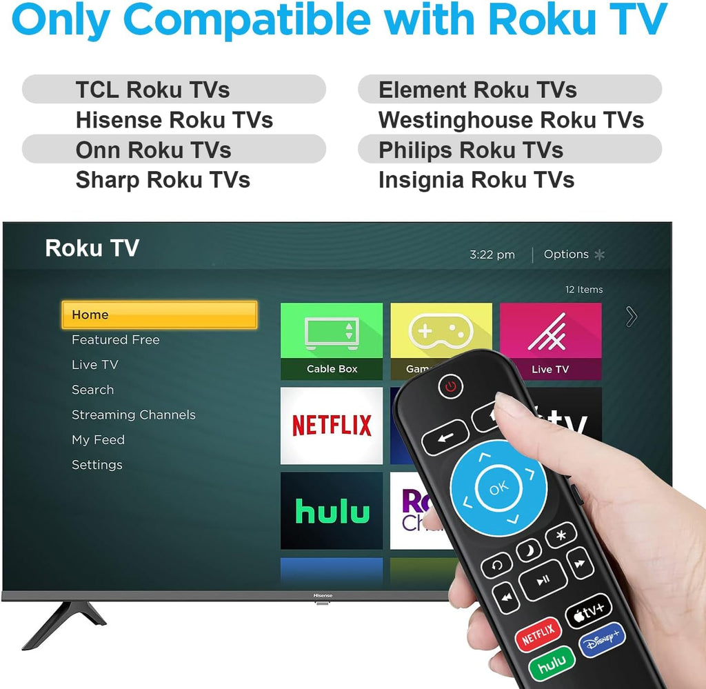 Remote Replacement for Roku TV O941390