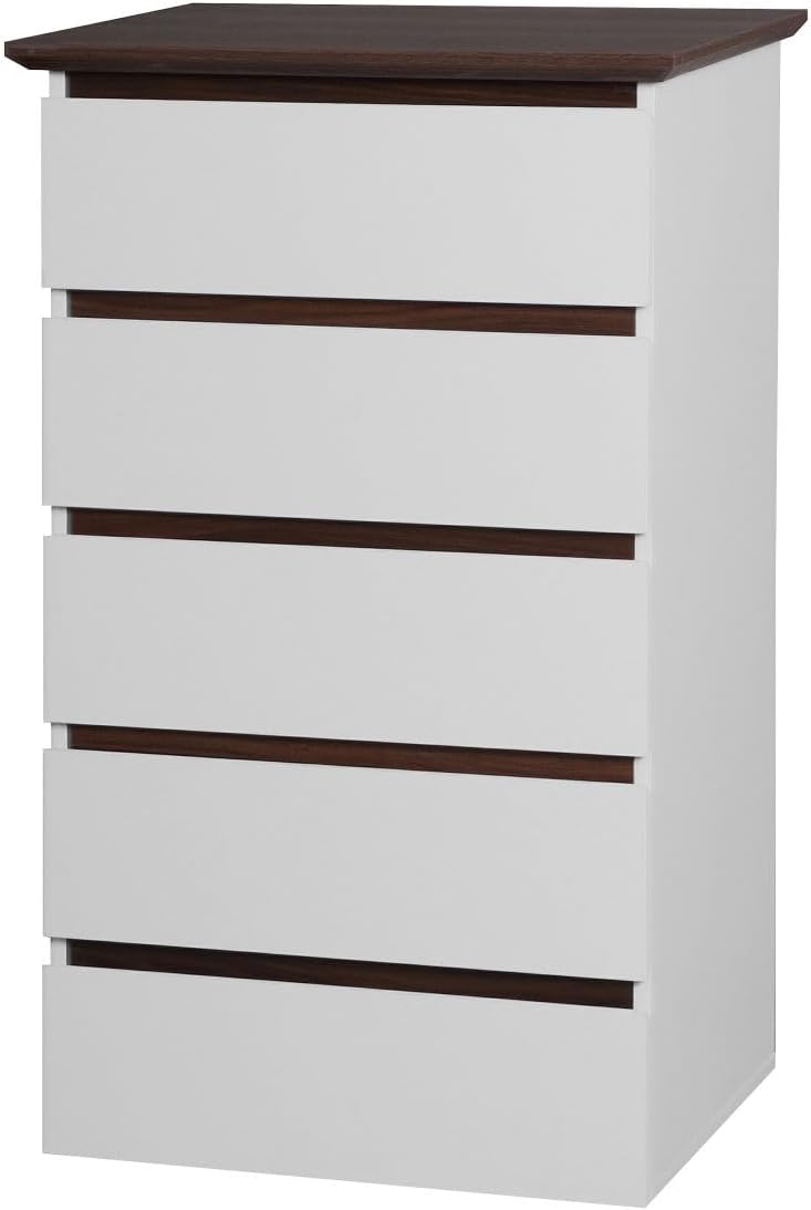 White 5 Drawer Dresser with Wood Color Top Z64427