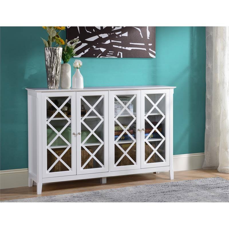 White Wood Accent Cabinet with Four Doors V5279