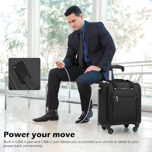 Underseat Carry On Luggage Softside Lightweight Spinner Suitcase O572