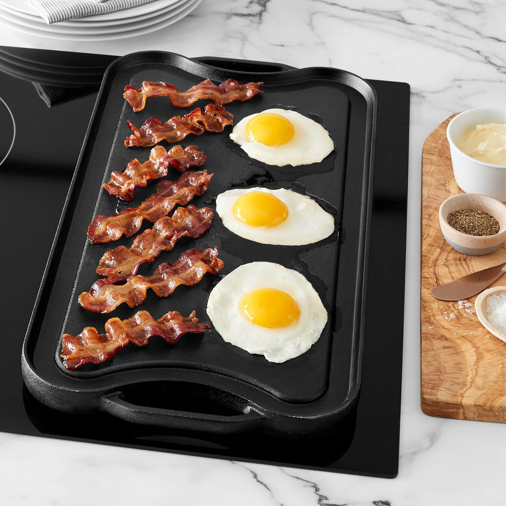 Pre-Seasoned Cast Iron Reversible Rectangular Grill Griddle, Black, 20 x 10.39 x 0.98 inch T892