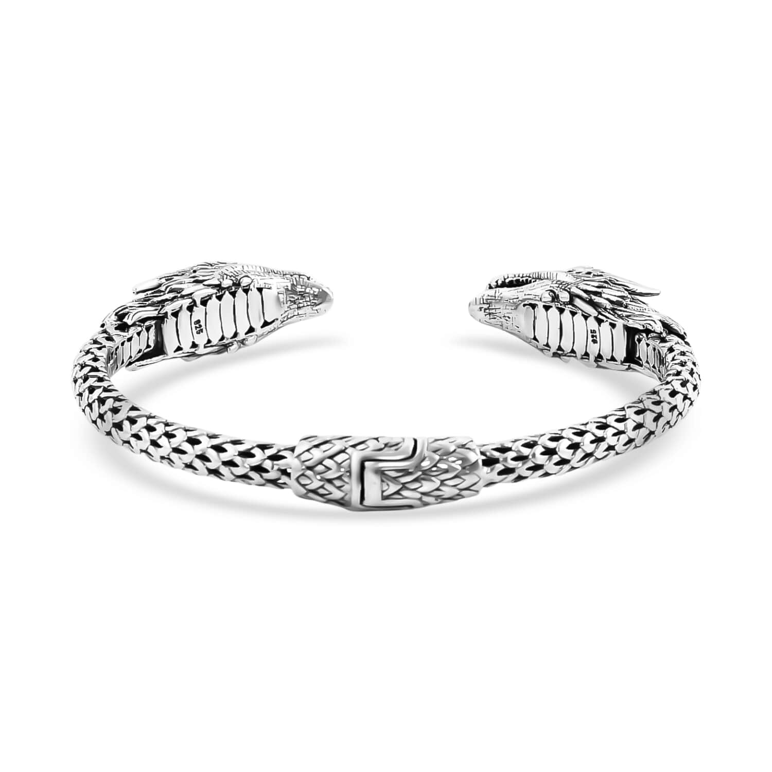 925 Sterling Silver Dragon Cuff Bangle Bracelet Size 7" 44 Grams N970832