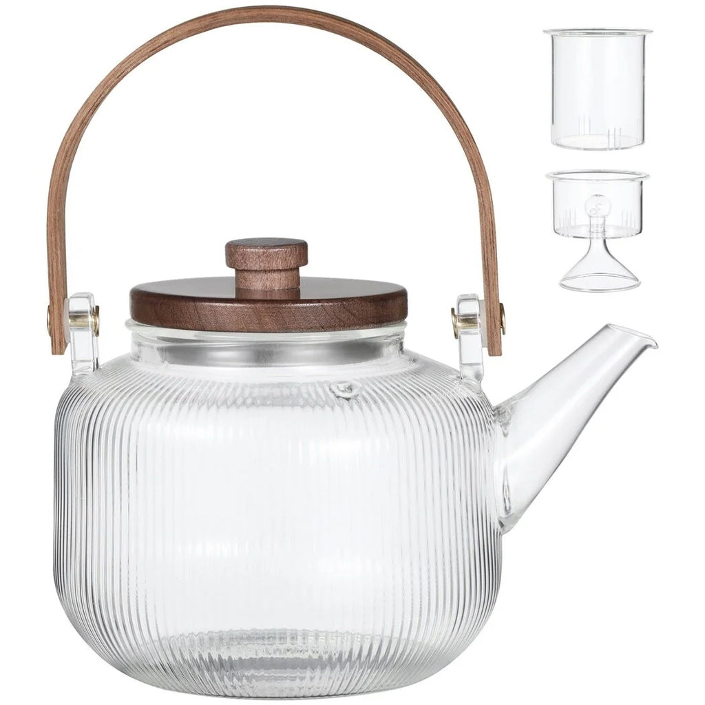 34oz Borosilicate Glass Stovetop Teapot with Removable Infusers and Wooden Lid U76313