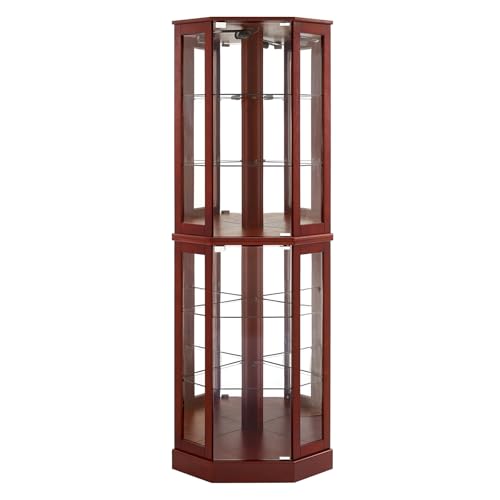 6-Tier Lighted Corner Curio Cabinet with Mirrors and Adjustable Shelves (Cherry) G426