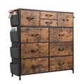 Rustic Brown 10 Drawer Fabric Dresser with Metal Frame V292