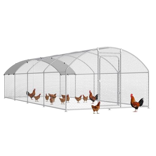 Large Metal Chicken Run Poultry Cage with Water-Resident and Anti-UV Cover, Spire Roof (10’ W x 13.2’ L x 6.4’ H) A318
