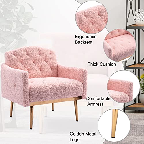 Rose Red Velvet Accent Chair with Arms and Metal Legs X6032