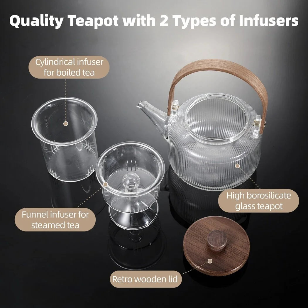 34oz Borosilicate Glass Stovetop Teapot with Removable Infusers and Wooden Lid U76313