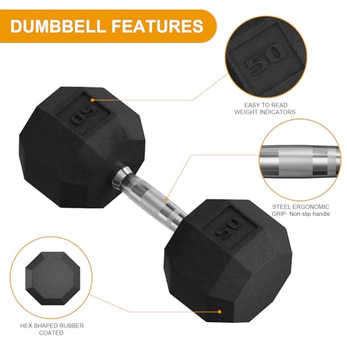 Rubber Coated Hex Dumbbell Weight Set With Rack B8179