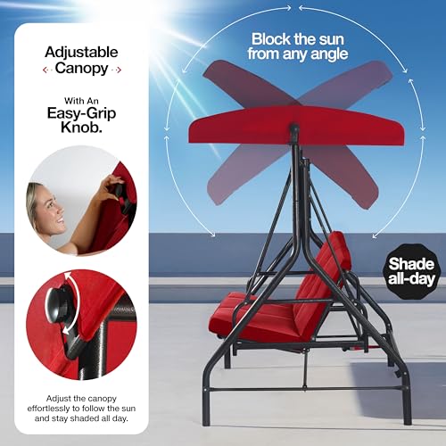 Burgundy 3-Seat Patio Outdoor Swing with Canopy Y992904