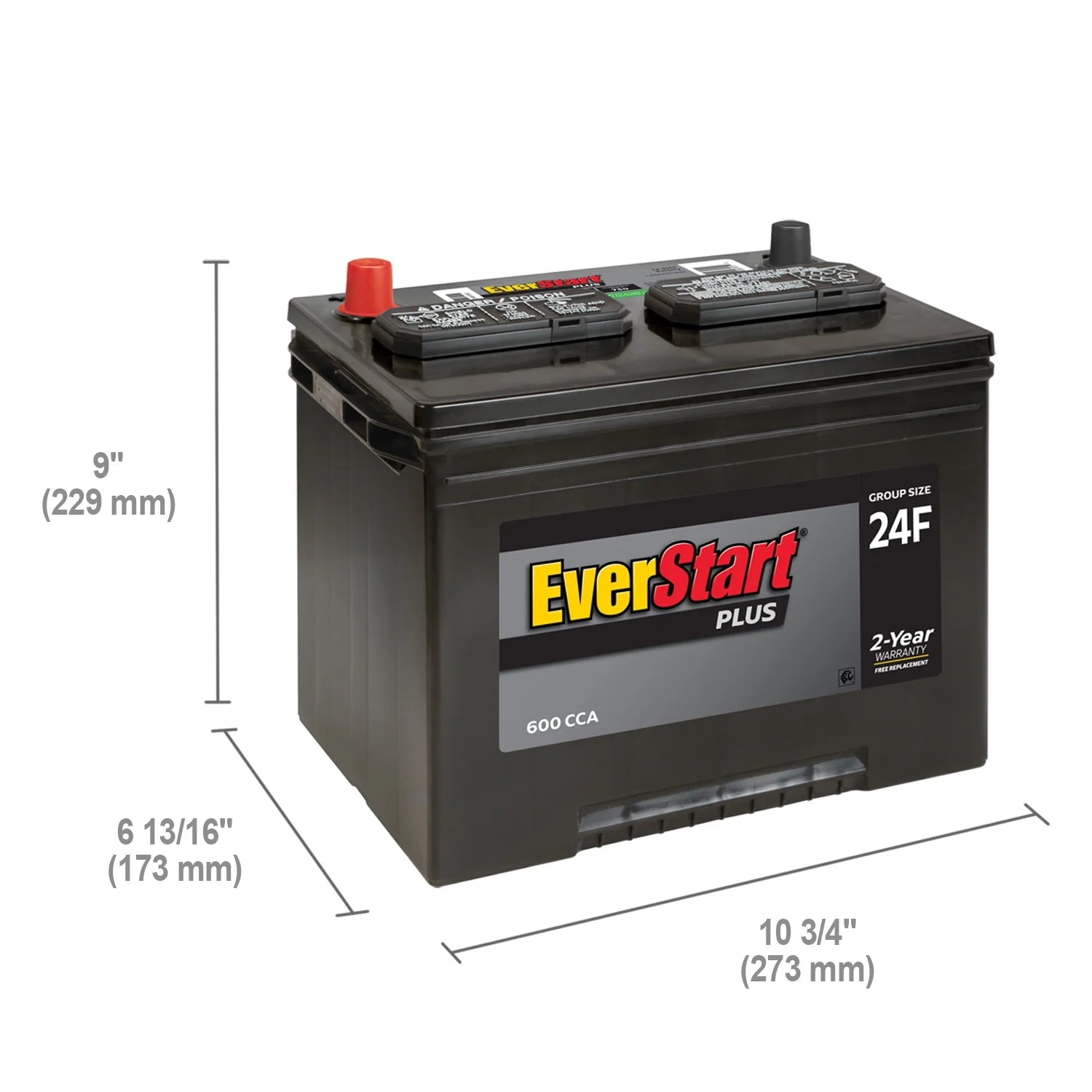 Lead Acid Automotive Battery, Group Size 24F 12 Volt, 600 CCA R23674