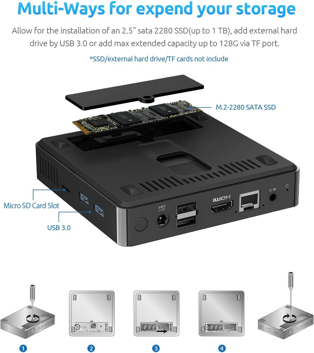 Mini PC N4000 6GB DDR4 64GB eMMC Fanless Dual WiFi HDMI+VGA 4K Dual-Screen BT4.2 USB x4 P46957