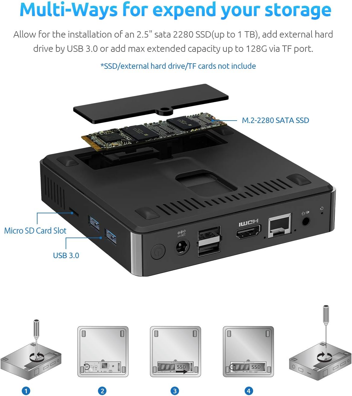 Mini PC N4000 6GB DDR4 64GB eMMC Fanless Dual WiFi HDMI+VGA 4K Dual-Screen BT4.2 USB x4 P46957