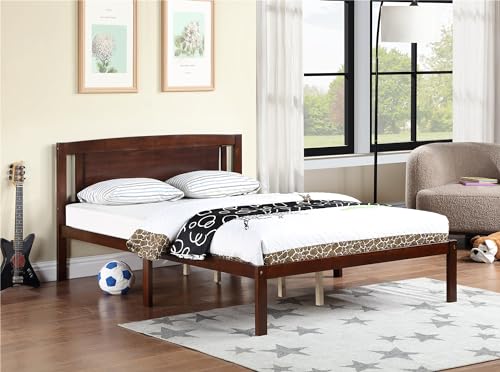 Grey Twin Solid Pine Wood Platform Bed Frame with Headboard W578985