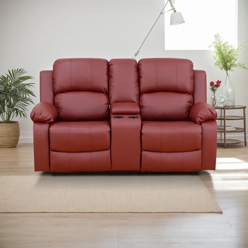 Red Leather 2-Seat Sofa Recliner Loveseat with Storage Box and Cup Holders Z3750