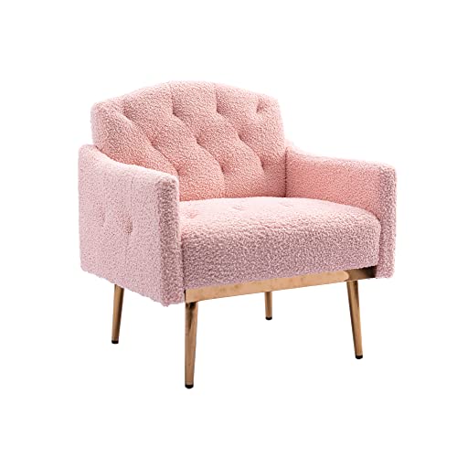 Rose Red Velvet Accent Chair with Arms and Metal Legs X6032