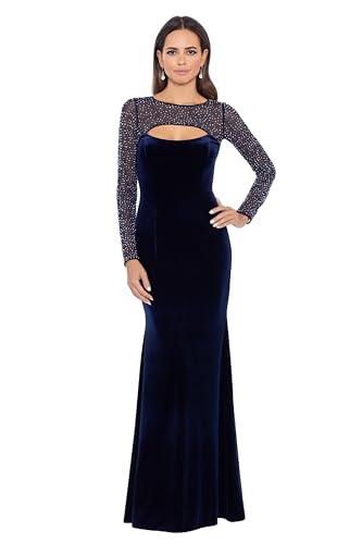 Long Stretch Velvet Illusion Beaded Sleeve Gown T294066