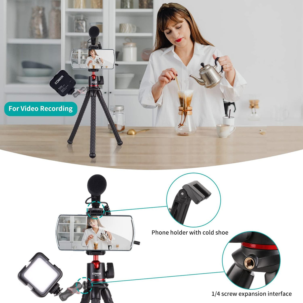 Smartphone Camera 2-in-1 Tripod Stand Microphone Light Kit D31261