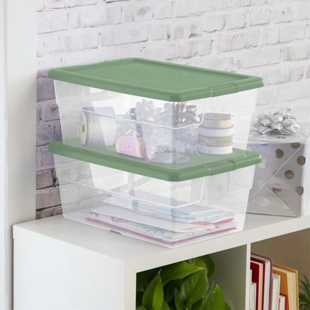 16 Quart Clear Plastic Storage Tote Bins with Opaque Lids (4 Pack) K97754