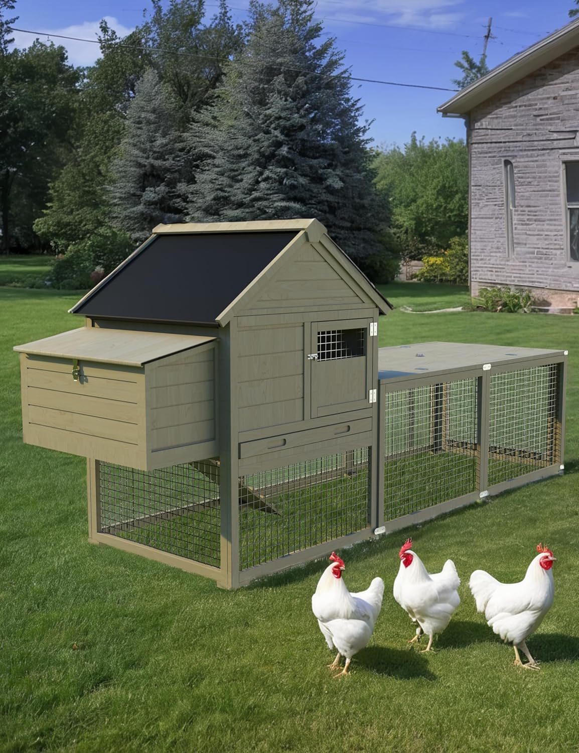 Wooden Chicken Coop with Run and Waterproof Roof G517