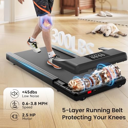 Smart Walking Pad, Under Desk Treadmill, 2 in 1 Portable Compact Desk Treadmill with Remote Control LED Display K15396