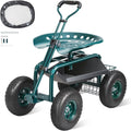Garden Cart Rolling Workseat with Wheels, 360 Degree Swivel Seat, Steering Handle & Utility Tool Tray Y6931