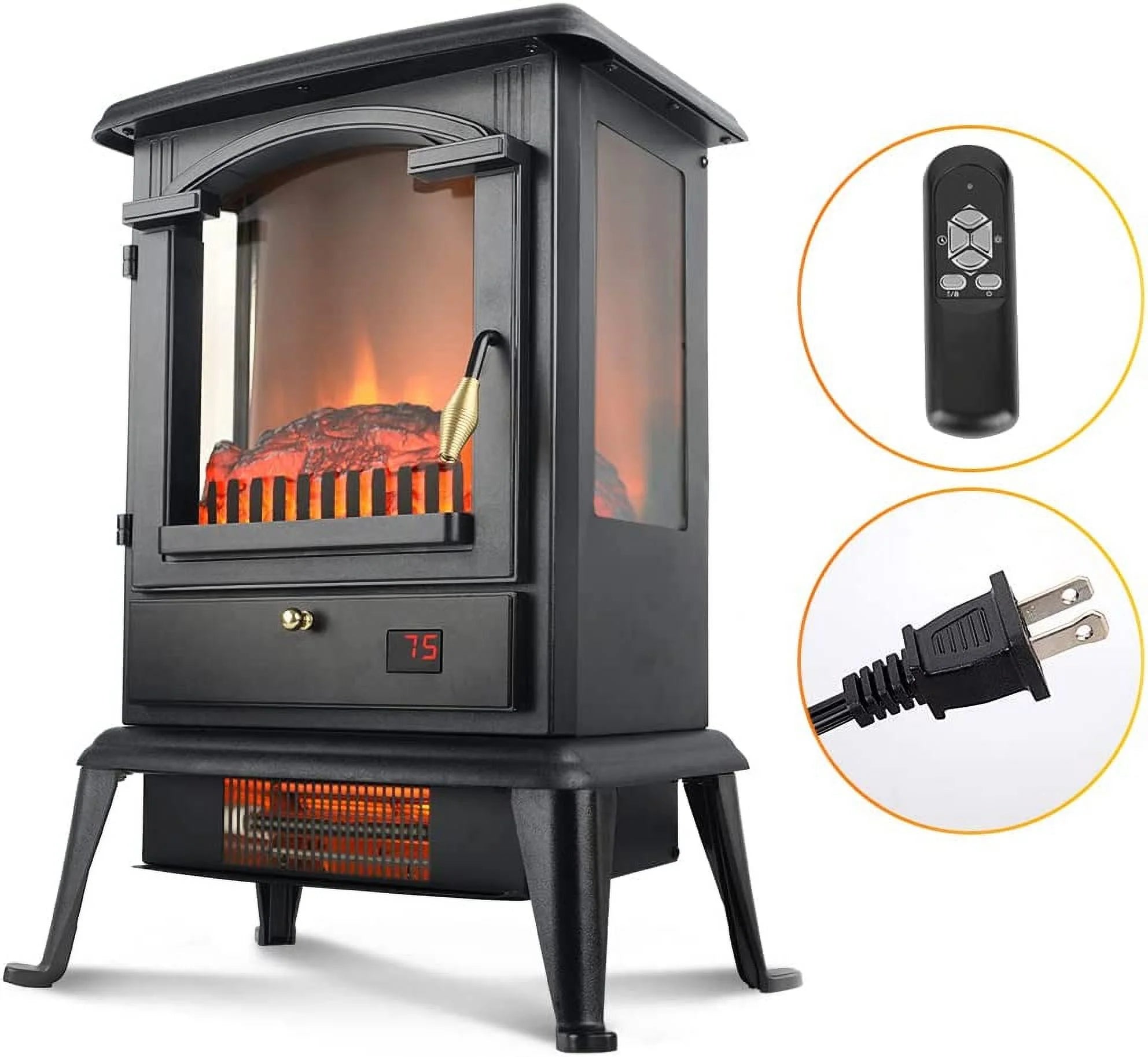 22.4" Freestanding Portable Infrared Fireplace Heater Stove with Remote, 1000W/1500W T954309
