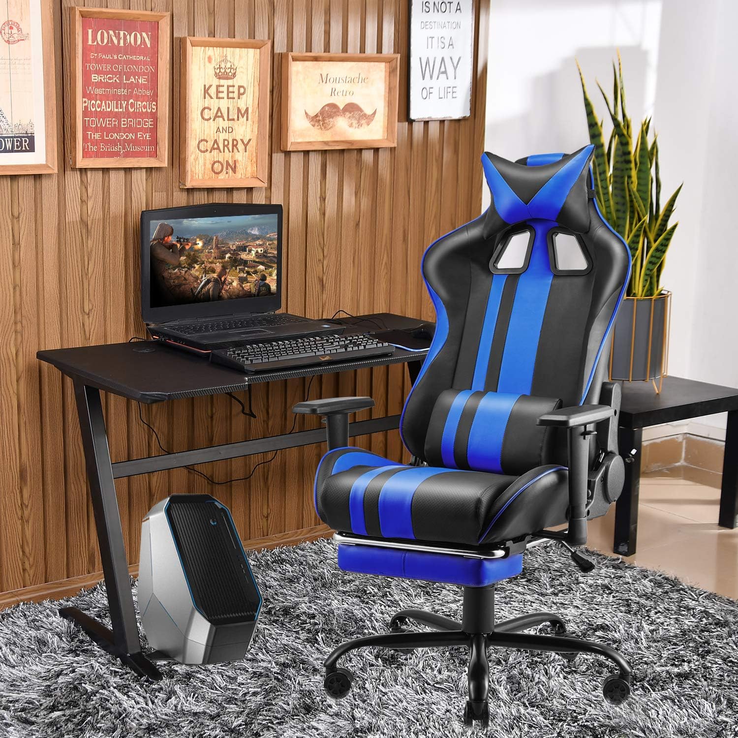 Gaming Chair with Footrest Ergonomic Desk Chair Royal Blue I9315