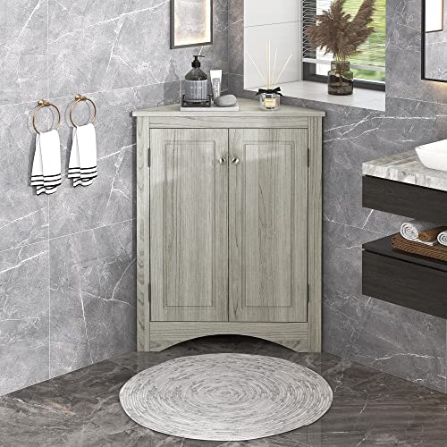 Brown Freestanding Corner Cabinet with 2 Adjustable Shelves and 2 Doors G235