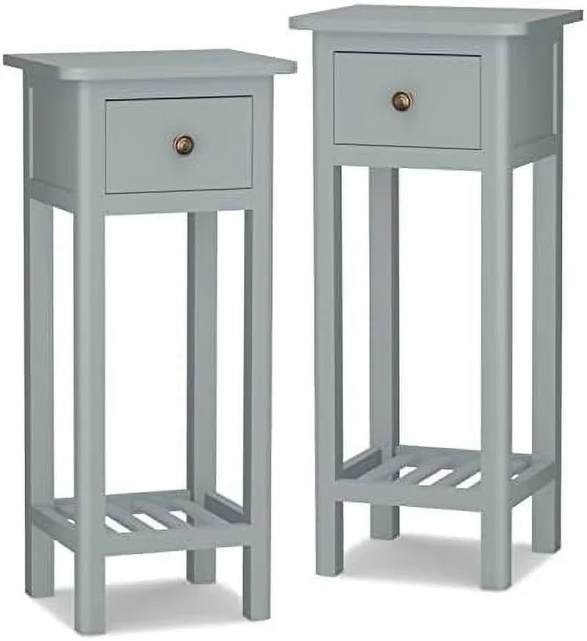 Narrow Acacia Wood Side Table with Drawer U446732