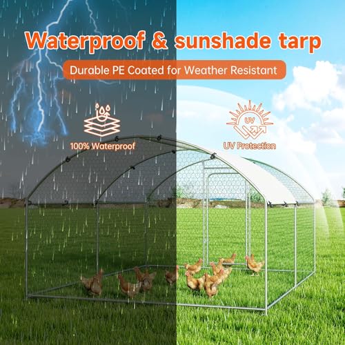 Large Metal Chicken Run Poultry Cage with Water-Resident and Anti-UV Cover, Spire Roof (10’ W x 13.2’ L x 6.4’ H) A318
