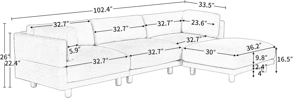 L Shaped Modular Sectional Sofa with Extra Wide Chaise and Polyester Blend Upholstery D1384