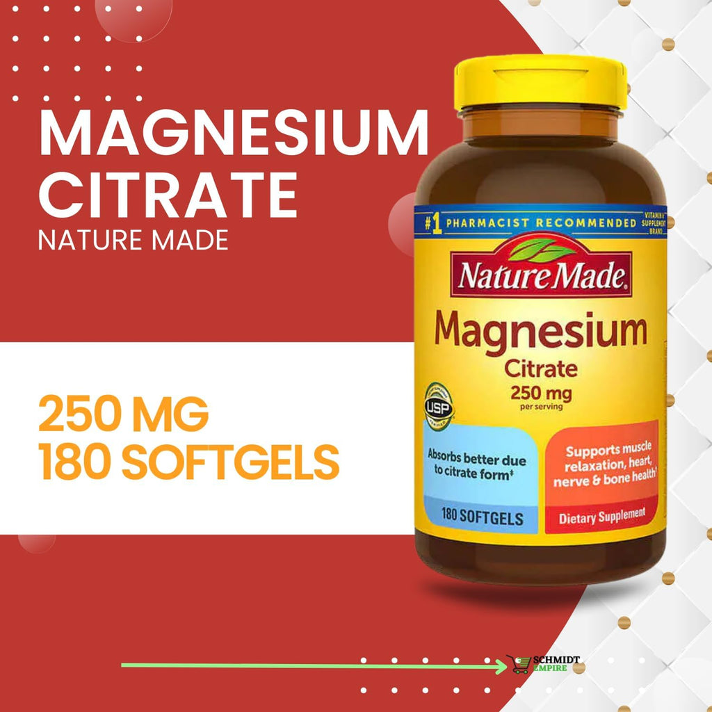 Magnesium Citrate 250 mg Supplement, 180 Count Softgels P3980