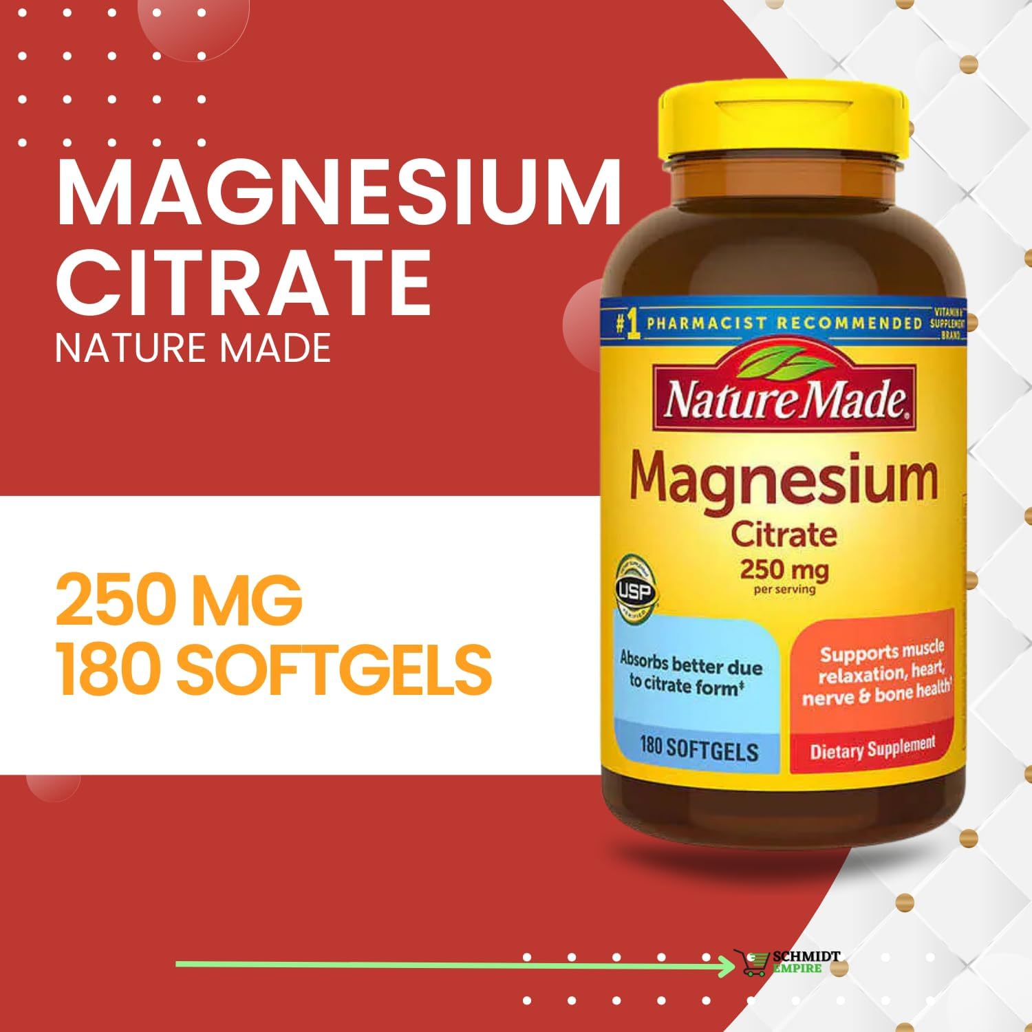 Magnesium Citrate 250 mg Supplement, 180 Count Softgels P3980
