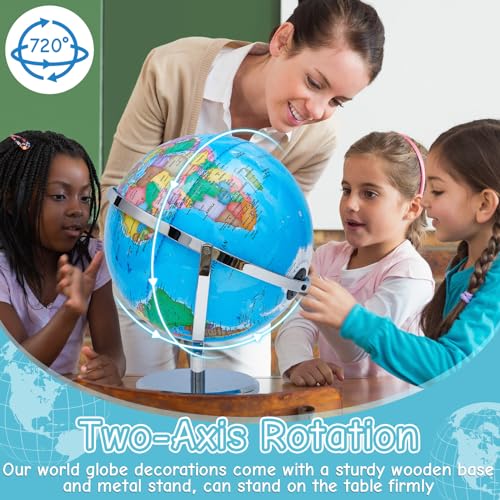 13 Inch Illuminated World Globe with Stand Rewritable Light up Globe (Blue) H7872