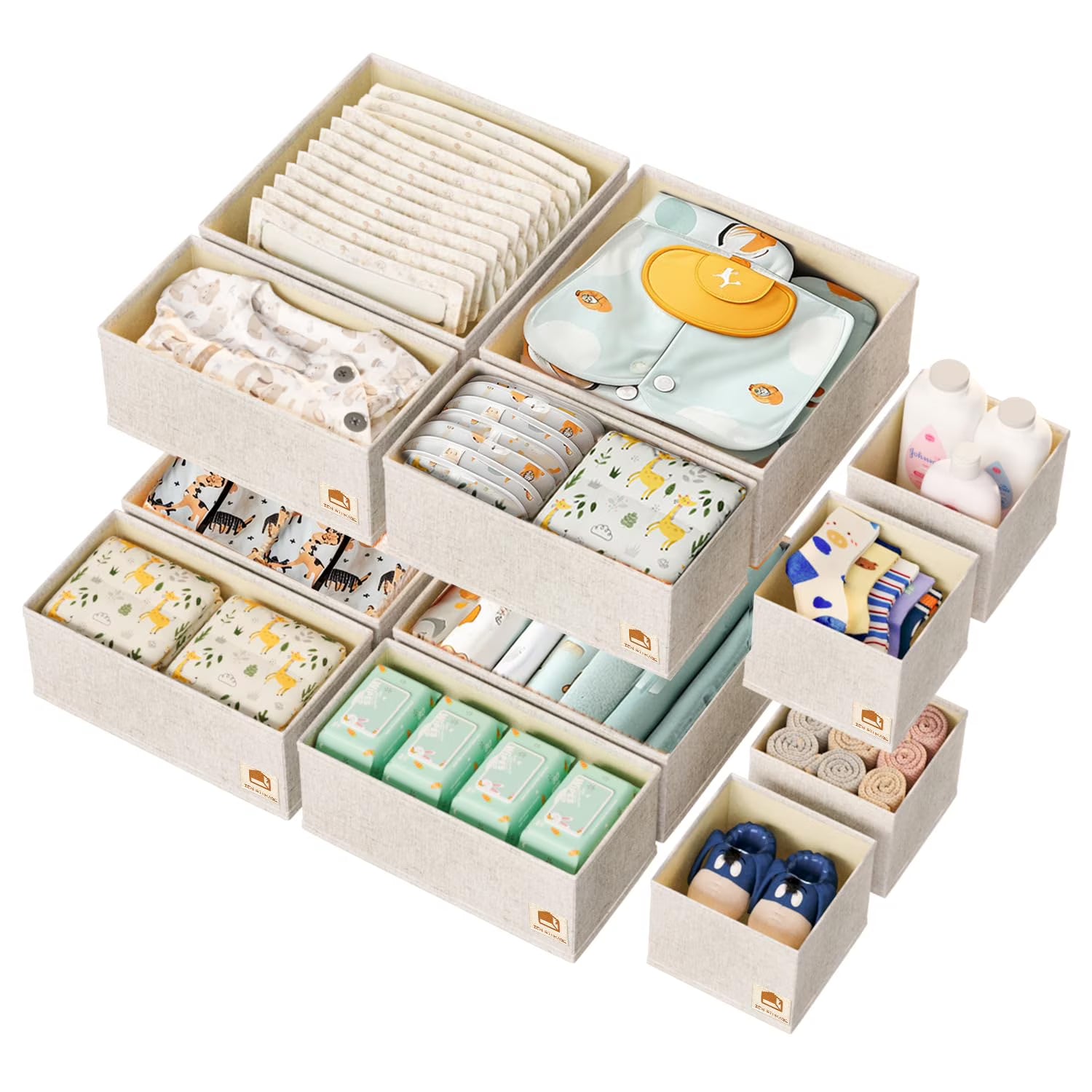 Beige 12 Pack Multi Size Foldable Dresser Drawer Organizer Set R6025